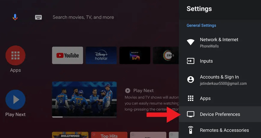 Select Device Preferences to stream Duplex IPTV