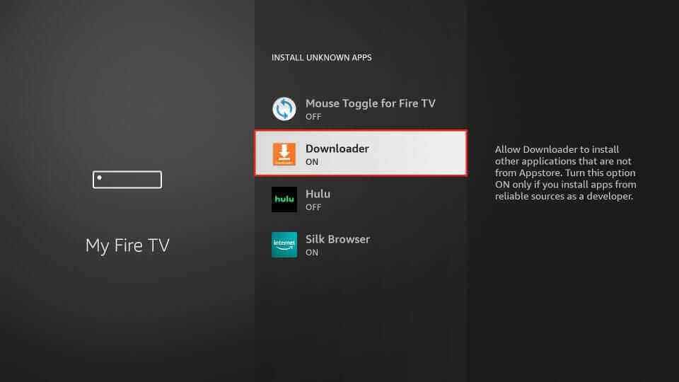 Turn on Downloader to install Flix IPTV