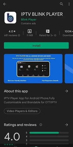 IPTV Blink Player on Android