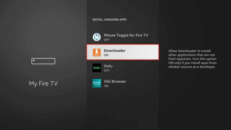 Select the Downloader app to install the All IPTV Player APK file