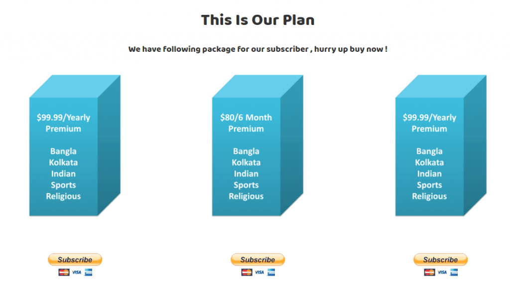 Bee IPTV Subscription Plans