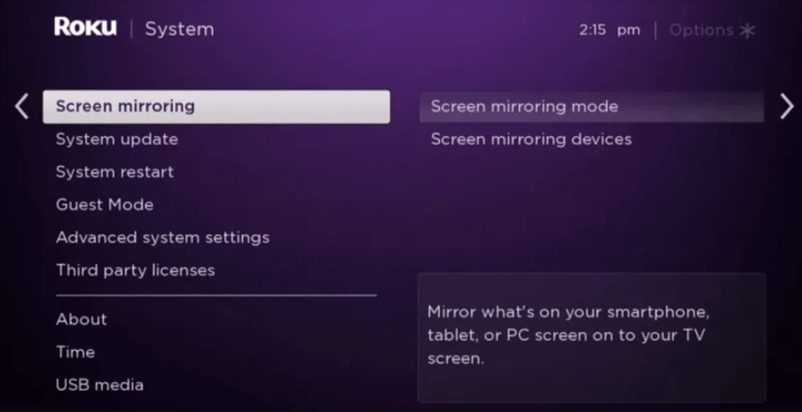 Select Screen Mirroring 