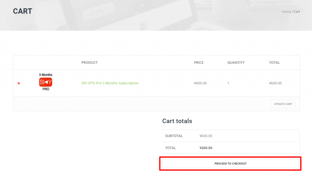 Select Proceed to Checkout the Sky IPTV subscription.