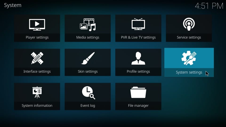 Select System Settings from Kodi Settings