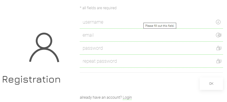 Enter your Username, Password, and Email Address to sign in with OTTplayer