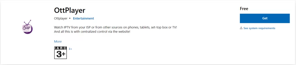 Install OttPlayer from Microsoft Store
