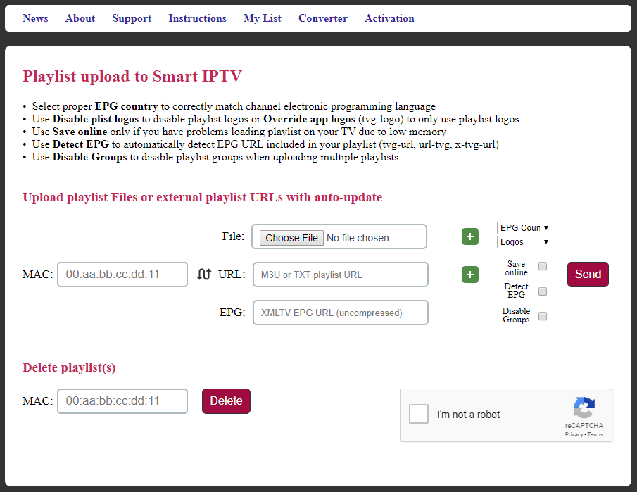 Click on the Send option to access Pelican Hosting IPTV channel playlist