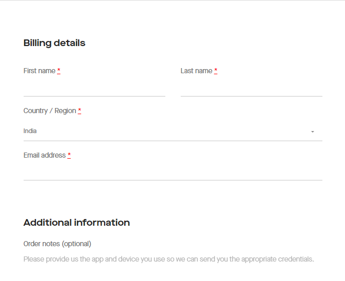 Fill in the fields in the RisingIPTV Billing details page