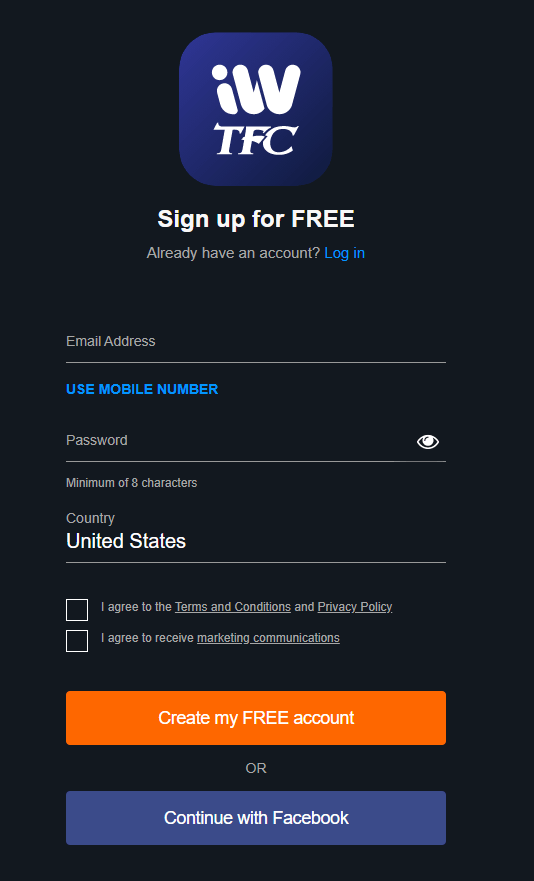 Select the Create my FREE account option to create a TFC IPTV account