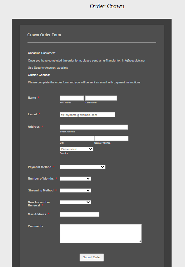 Select the Submit Order button to get the Zeus IPTV subscription