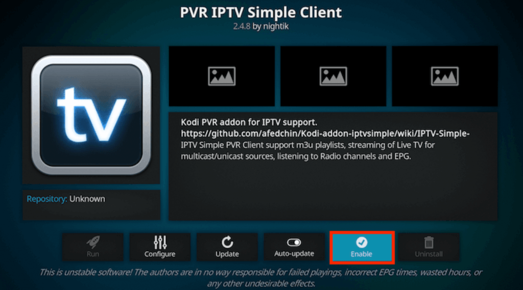 Click on Enable to access Bird IPTV 