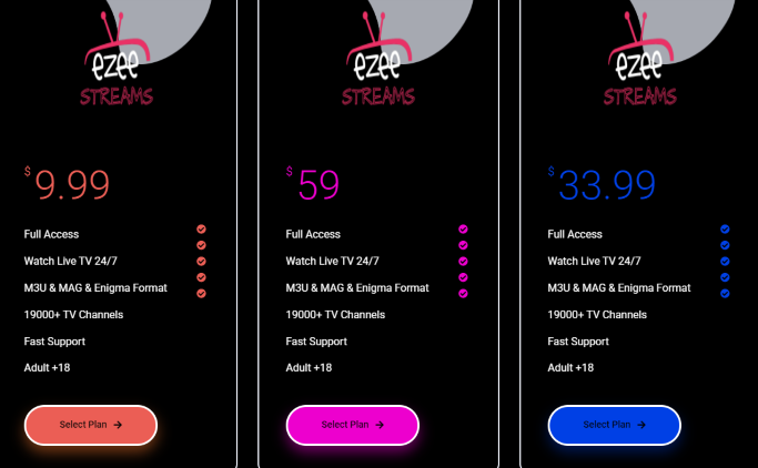 Choose the Select Plan button next to the Ezee Streams subscription plan you like