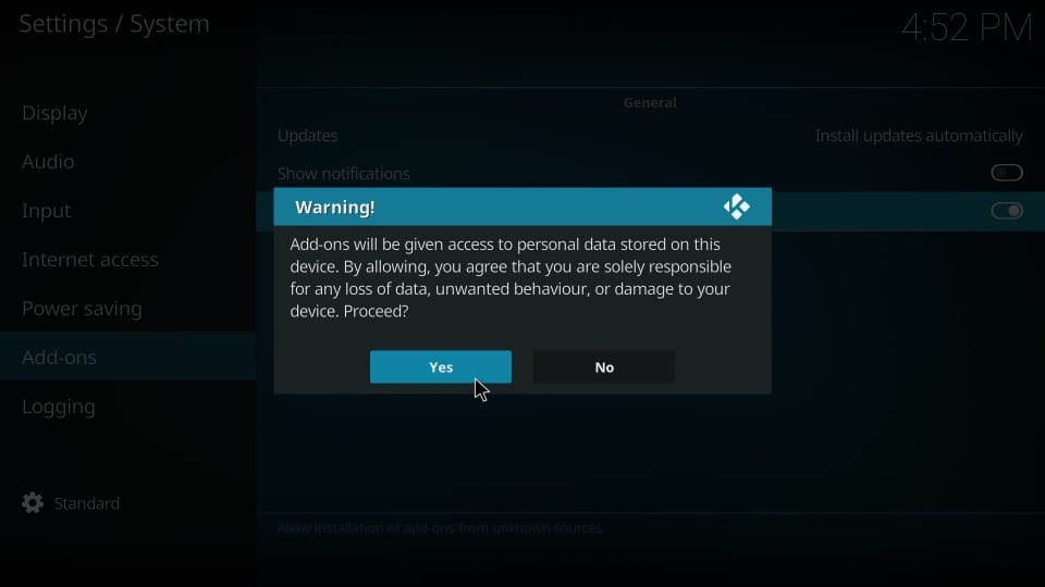 Choose the Yes option in the warning message box