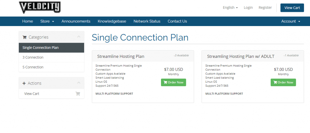 Click on Order Now button next to the Velocity IPTV plan