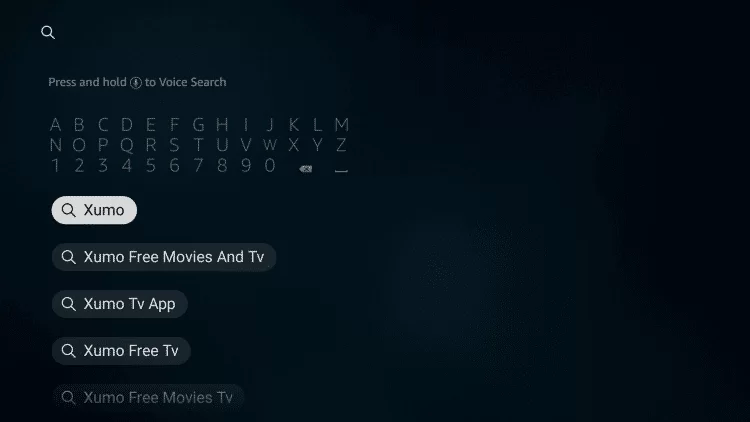 XUMO TV app from the list.