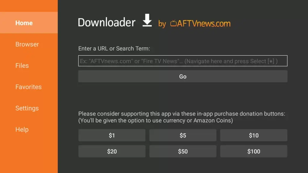 Downloader URL field