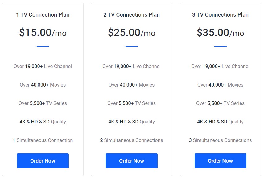 Subscription plans of Elite TV IPTV