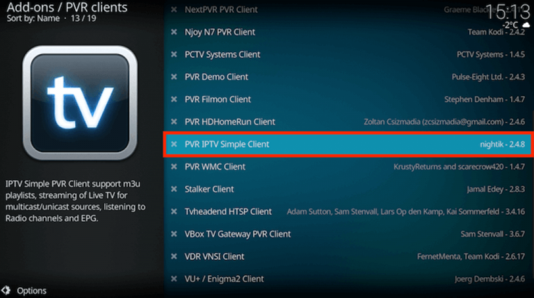 PVR IPTV simple client addon on Kodi.