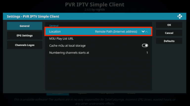 Remote Path internet address option on kodi