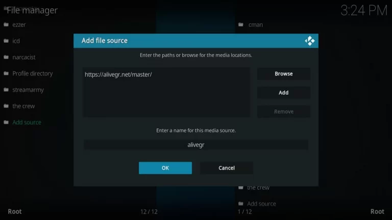 Enter the name for media file on Kodi.