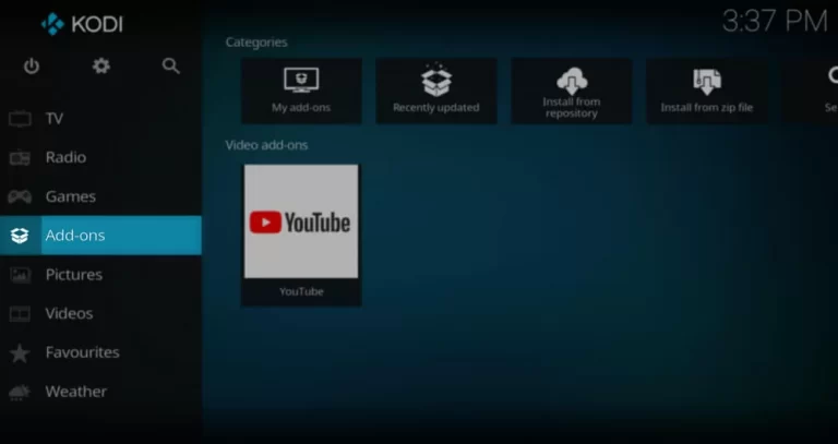 Add-ons option Kodi.