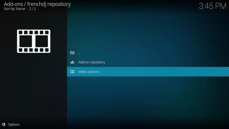 Video add-ons option Kodi.