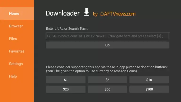 Downloader URL field