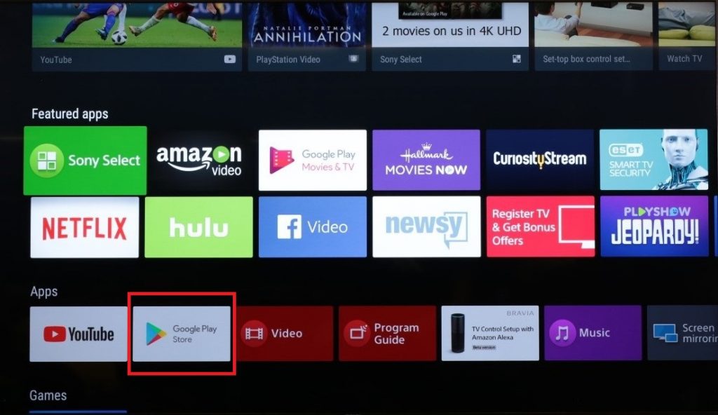 Google Play Store on Sony TV