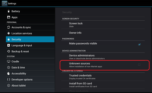 Enable Unknown sources on Sony TV