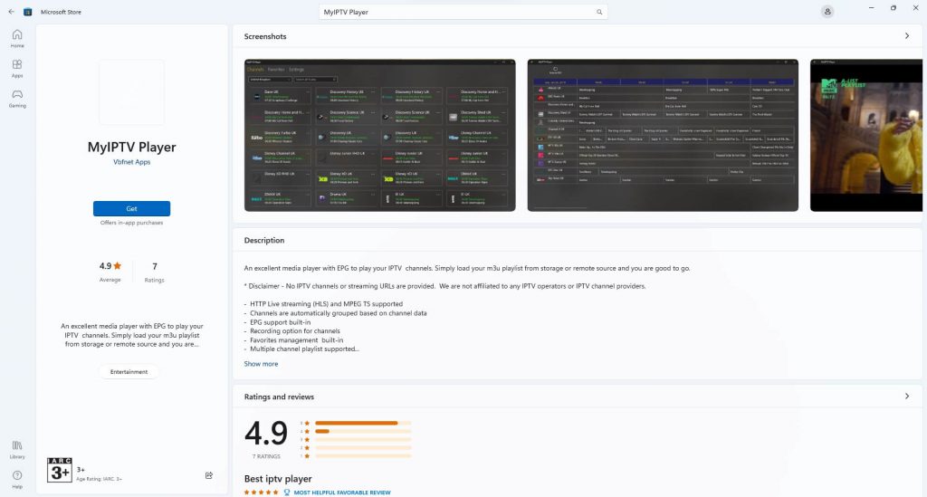 MyIPTV player app on microsoft store to stream IPTV on Xbox