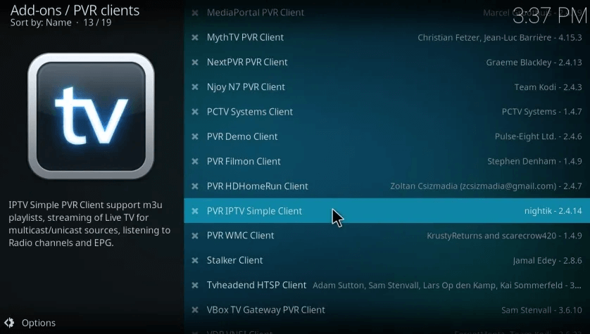 PVR IPTV Simple Client add-on