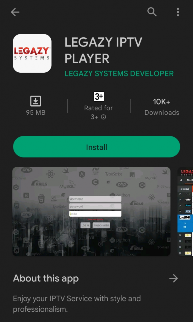 Legazy IPTV on Play Store