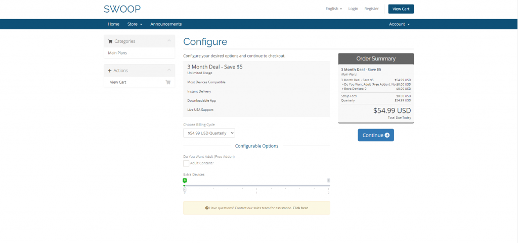 Swoop TV configure page