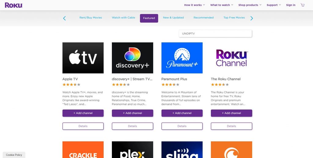 Roku channel store