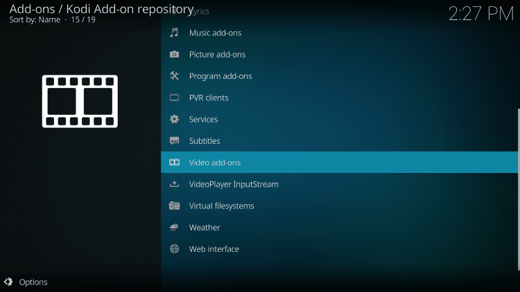 Select the video add-ons option