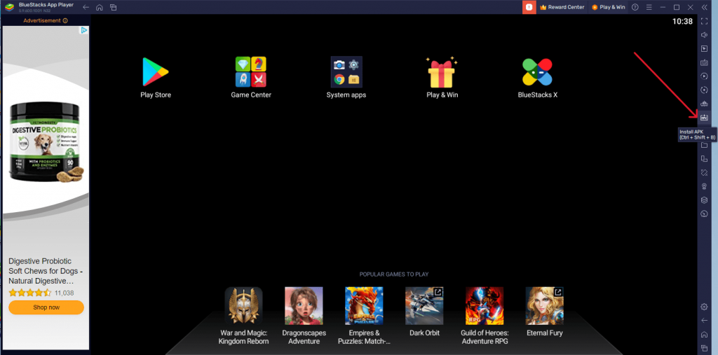 Install APK file icon in BlueStacks app.