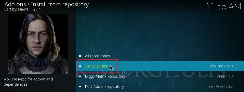 Select No One Repo to install Fluxus IPTV Addon
