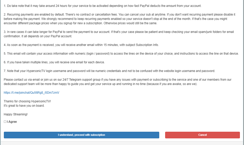 Click the I understand button in the Hypersonic IPTV website