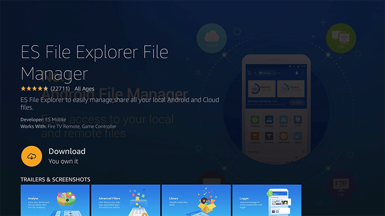 Download ES File Explorer to install Oxy IPTV