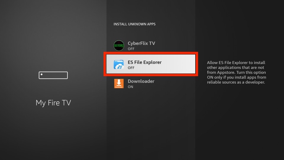 Turn on ES File Explorer to install Quzu IPTV