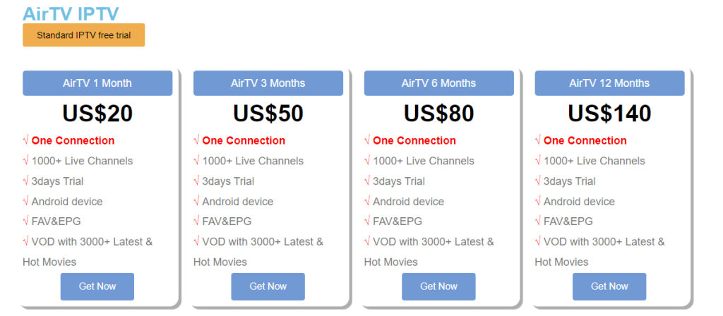 Select the plan of your wish- AirTV IPTV