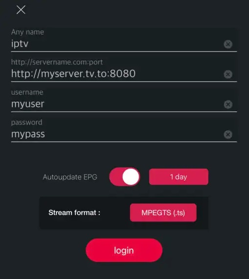 Login LXtream IPTV