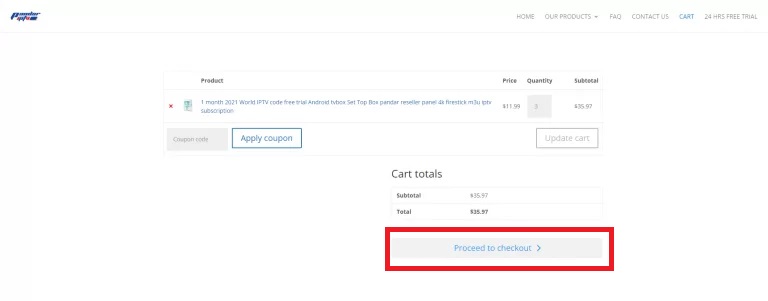 proceed to checkout Pandar IPTV