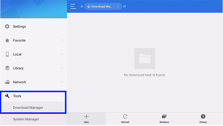 Select Tools > Download manager > +New