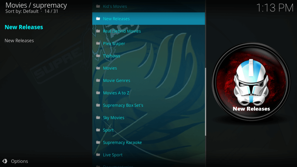 Supremacy Kodi addon categories