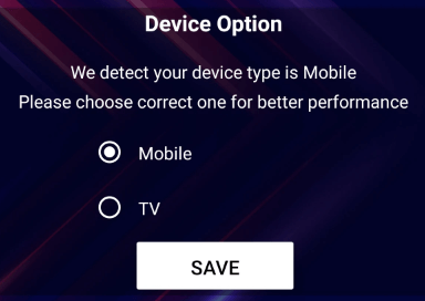 Select your device of streaming