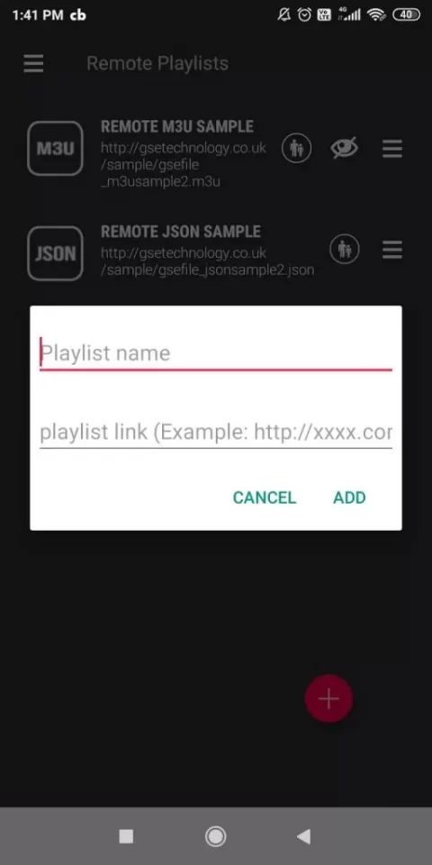 enter Playlist name and the Playlist link of Platinum IPTV