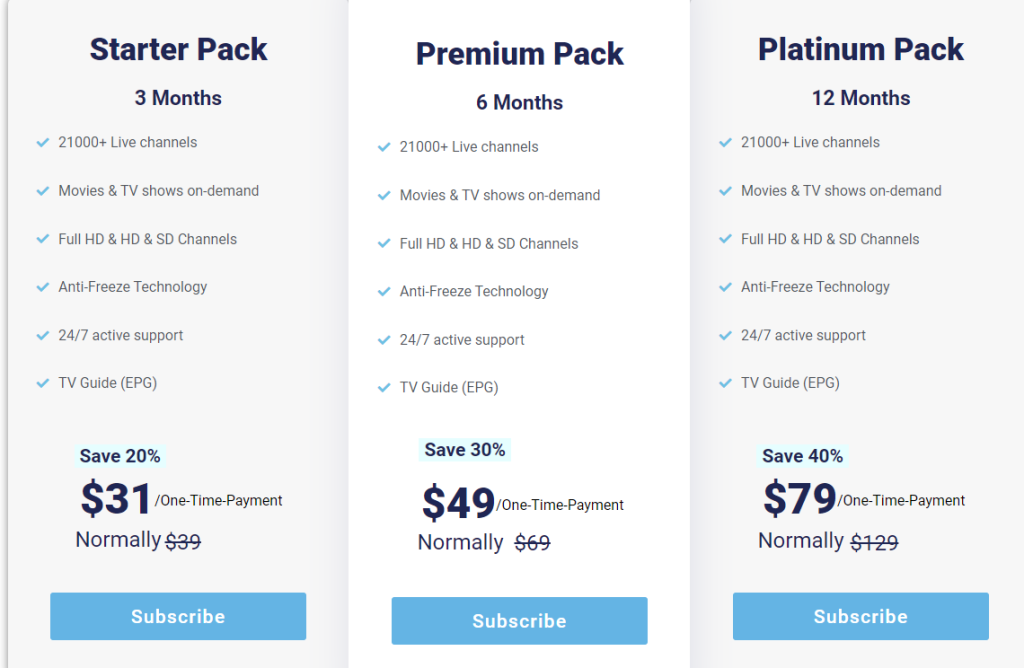 Platinum IPTV plans