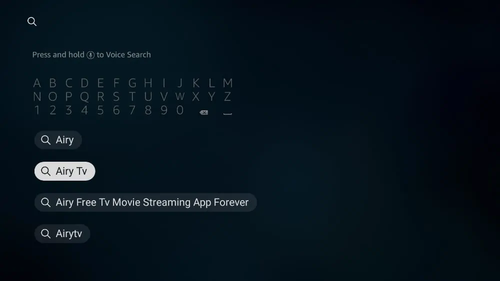 Type Airy TV in the search bar 