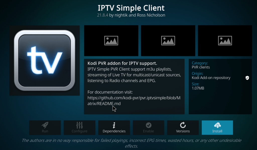 IPTV Simple Client Installation Page